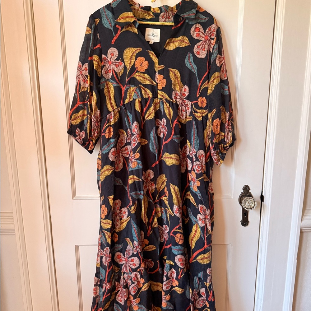 Umgee Black Floral Midi Dress